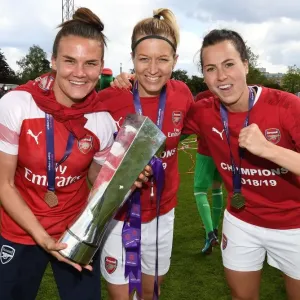 Arsenal Women Celebrate WSL Title Triumph with Katrine Veje, Janni Arnth, and Viki Schnaderbeck