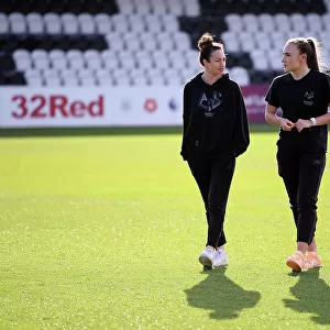Arsenal Women: Jodie Taylor and Teyah Goldie Conduct Pre-Match Pitch Inspection at Meadow Park