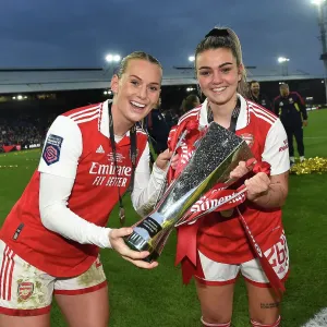 Arsenal Women Lift the FA WSL Cup: Stina Blackstenius and Laura Wienroither Celebrate Victory over Chelsea