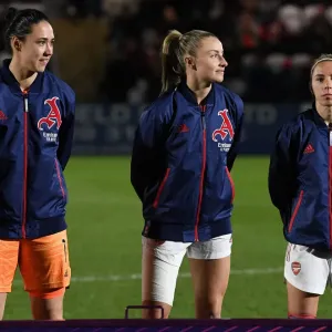 Arsenal Women: Pre-Match Huddle vs Brighton Hove Albion at Meadow Park