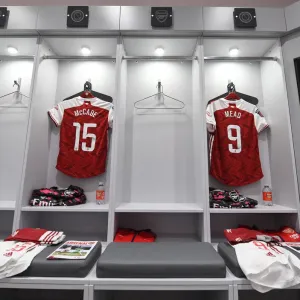 Arsenal Women Prepare for Aston Villa Match in Empty Meadow Park Dressing Room Arsenal Women Prepare for Aston Villa Match in Empty Meadow Park Dressing Room
