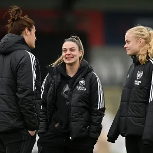 Arsenal Women vs Manchester City: Pre-Match Inspection at Meadow Park - Arsenal Players Check the Pitch Ahead of FA WSL Clash (2022-23)