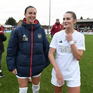 Arsenal Women and Watford Women Face Off in Women's FA Cup Fourth Round: Lotte Wubben-Moy and Emily Fox Celebrate after Hard-Fought Match at Meadow Park Arsenal Women and Watford Women Face Off in Women's FA Cup Fourth Round: Lotte Wubben-Moy and Emily Fox Celebrate after Hard-Fought Match at Meadow Park