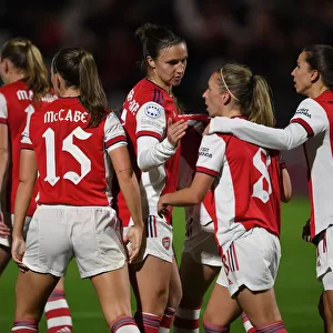 Arsenal Women's Champions League: Arsenal FC vs. 1899 Hoffenheim - Lotte Wubben-Moy and Jordan Nobbs Celebrate Goal in Group C Match