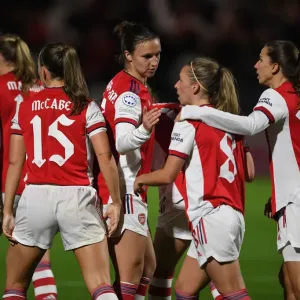Arsenal Women's Champions League: Arsenal FC vs. 1899 Hoffenheim - Lotte Wubben-Moy and Jordan Nobbs Celebrate Goal in Group C Match Arsenal Women's Champions League: Arsenal FC vs. 1899 Hoffenheim - Lotte Wubben-Moy and Jordan Nobbs Celebrate Goal in Group C Match