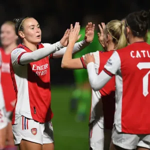 Arsenal Women's Champions League: Euphoric Goal Celebration between Caitlin Foord and Beth Mead Arsenal Women's Champions League: Euphoric Goal Celebration between Caitlin Foord and Beth Mead