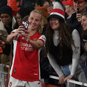 Arsenal Women's Champions League Quarterfinal: Beth Mead Celebrates with Fans vs. VfL Wolfsburg