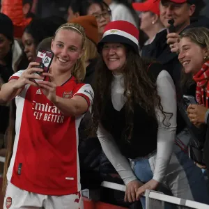Arsenal Women's Champions League Quarterfinal: Beth Mead Celebrates with Fans vs. VfL Wolfsburg Arsenal Women's Champions League Quarterfinal: Beth Mead Celebrates with Fans vs. VfL Wolfsburg