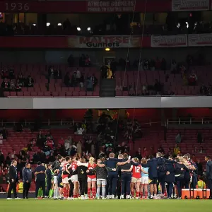 Arsenal Women's Champions League Semifinal: Huddle in the Emirates Stadium After a Hard-Fought Match Against VfL Wolfsburg Arsenal Women's Champions League Semifinal: Huddle in the Emirates Stadium After a Hard-Fought Match Against VfL Wolfsburg