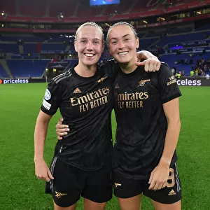 Arsenal Women's Champions League Triumph: Beth Mead and Caitlin Foord's Euphoric Goal Celebration vs. Olympique Lyonnais