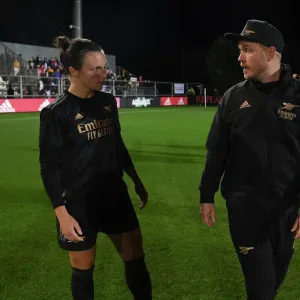 Arsenal Women's Coach Jonas Eidevall Congratulates Lotte Wubben-Moy after AFC Ajax vs Arsenal, UEFA Women's Champions League 2022-23 Arsenal Women's Coach Jonas Eidevall Congratulates Lotte Wubben-Moy after AFC Ajax vs Arsenal, UEFA Women's Champions League 2022-23