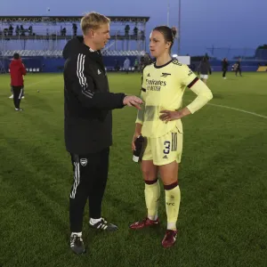 Arsenal Women's Coach Jonas Eidevall Congratulates Lotte Wubben-Moy after Everton Clash (Everton Women vs Arsenal Women, FA WSL 2021-22)