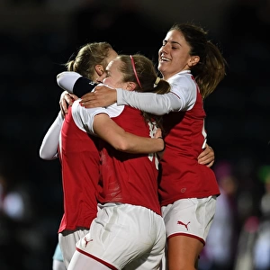 Arsenal Women's Continental Cup Final: Miedema, Little, and van de Donk Celebrate Goal Against Manchester City