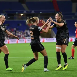 Arsenal Women's Double Strike: Celebrating Goals Against Olympique Lyonnais in UEFA Women's Champions League Arsenal Women's Double Strike: Celebrating Goals Against Olympique Lyonnais in UEFA Women's Champions League