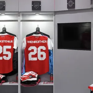 Arsenal Women's FA Cup: Pre-Match Focus - Stina Blackstenius and Laura Wienroither's Shirts in Arsenal Dressing Room (Arsenal vs Leeds United Women)