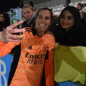 Arsenal Women's FA Cup Quarterfinal: Unforgettable Selfie between Lydia Williams and a Fan Celebrating Victory Arsenal Women's FA Cup Quarterfinal: Unforgettable Selfie between Lydia Williams and a Fan Celebrating Victory