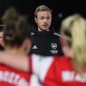 Arsenal Women's FA Cup Quarterfinal Victory: Jonas Eidevall Celebrates with Team Arsenal Women's FA Cup Quarterfinal Victory: Jonas Eidevall Celebrates with Team