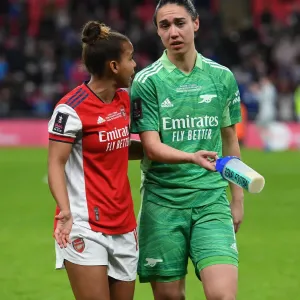 Arsenal Women's FA Cup Triumph: Nikita Parris and Manuela Zinsberger Celebrate with the Trophy Arsenal Women's FA Cup Triumph: Nikita Parris and Manuela Zinsberger Celebrate with the Trophy