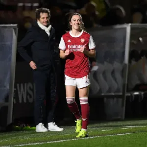 Arsenal Women's FA WSL Match vs Manchester United Women: Lisa Evans Substitution in Empty Meadow Park, 2021 Arsenal Women's FA WSL Match vs Manchester United Women: Lisa Evans Substitution in Empty Meadow Park, 2021