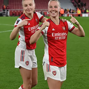 Arsenal Women's FA WSL Victory: Leah Williamson and Beth Mead Celebrate Triumph Over Tottenham Hotspur