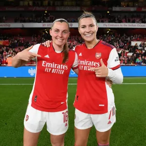 Arsenal Women's FA WSL Victory: Maritz and Catley Celebrate Over Tottenham