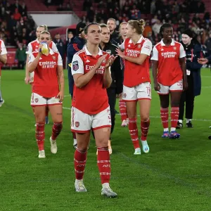 Arsenal Women's Glory: Lotte Wubben-Moy Celebrates with Fans after Defeating Manchester United in FA Women's Super League