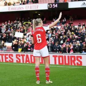 Arsenal Women's Historic FA WSL Victory: Leah Williamson Celebrates with Adoring Fans at Emirates Stadium
