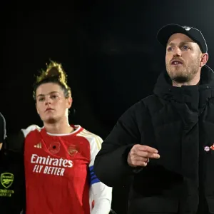 Arsenal Women's Manager Jonas Eidevall Interacts with Players after Conti Cup Match vs. Bristol City Arsenal Women's Manager Jonas Eidevall Interacts with Players after Conti Cup Match vs. Bristol City