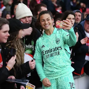 Arsenal Women's Player Sabrina D'Angelo Celebrates with Fans after Tottenham Match