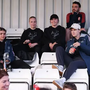 Arsenal Women's Squad Showing Support: Arsenal v Leicester City, FA Women's Super League (2022-23) Arsenal Women's Squad Showing Support: Arsenal v Leicester City, FA Women's Super League (2022-23)