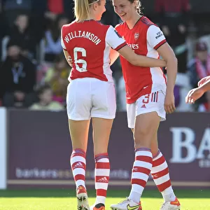 Arsenal Women's Super League Victory: Lotte Wubben-Moy and Leah Williamson Celebrate Goal Against Everton