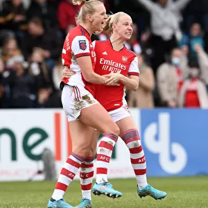 Arsenal Women's Super League Victory: Blackstenius and Mead Celebrate Goal Against Manchester United