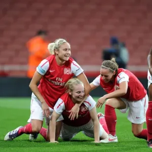 Arsenal Women's Team Celebrate Goal Against Chelsea in WSL Action Arsenal Women's Team Celebrate Goal Against Chelsea in WSL Action
