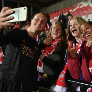 Arsenal Women's Team Celebrates with Fans after Qualifying Round Second Leg Win against AFC Ajax Arsenal Women's Team Celebrates with Fans after Qualifying Round Second Leg Win against AFC Ajax