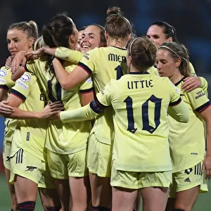 Arsenal Women's Team Celebrates Goal Scorer Anna Patten After Netting Fourth Goal Against HB Koge in UEFA Women's Champions League