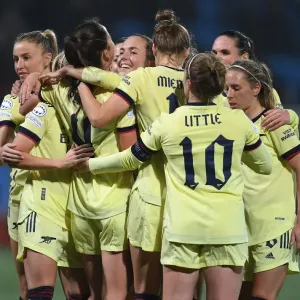Arsenal Women's Team Celebrates Goal Scorer Anna Patten After Netting Fourth Goal Against HB Koge in UEFA Women's Champions League