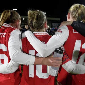 Arsenal Women's Team Celebrates Victory in FA Women's Continental Tyres League Cup: Triumphant Huddle