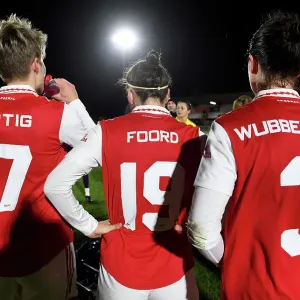 Arsenal Women's Team Huddle: Celebrating Victory over Aston Villa in the FA Women's Continental Tyres League Cup