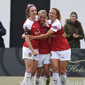 Arsenal Women's Triumph: Jordan Nobbs, Lisa Evans, and Jessica Samuelsson Celebrate Goals Against Birmingham City