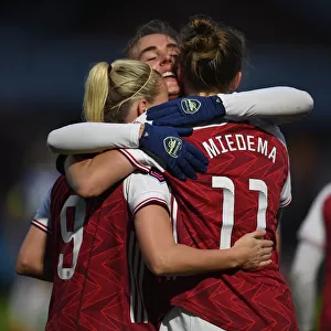 Arsenal Women's Triumph: Mead, Miedema, and Roord Celebrate Goal Against Chelsea