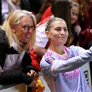 Arsenal Women's Victory Celebration: A Selfie Moment with Steph Catley and Fans at Ashton Gate Stadium Arsenal Women's Victory Celebration: A Selfie Moment with Steph Catley and Fans at Ashton Gate Stadium