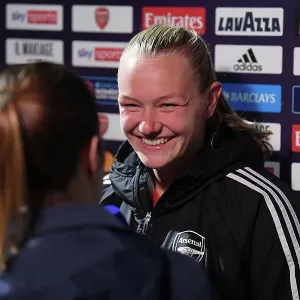 Arsenal Women's Victory: Frida Maanum Reacts after Arsenal v Leicester City FA Women's Super League Match Arsenal Women's Victory: Frida Maanum Reacts after Arsenal v Leicester City FA Women's Super League Match