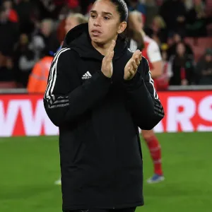 Arsenal Women's Victory: Rafaelle Celebrates with Fans at Emirates Stadium after Beating Manchester United