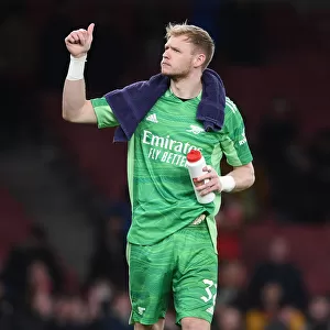 Arsenal's Aaron Ramsdale Celebrates Carabao Cup Semi-Final Victory Over Liverpool