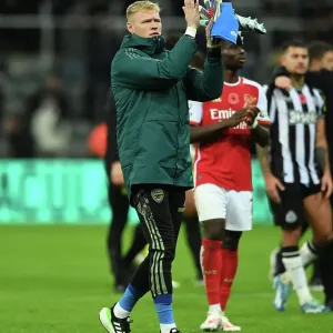 Arsenal's Aaron Ramsdale Celebrates with Fans after Newcastle Victory, 2023-24 Premier League