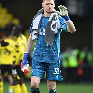 Arsenal's Aaron Ramsdale Celebrates with Fans after Watford Victory, Premier League 2021-22