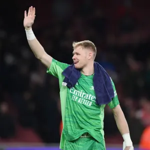 Arsenal's Aaron Ramsdale Celebrates Victory over West Ham United with Fans (2021-22) Arsenal's Aaron Ramsdale Celebrates Victory over West Ham United with Fans (2021-22)