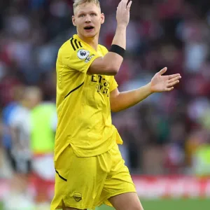 Arsenal's Aaron Ramsdale Reacts After Arsenal FC vs Fulham FC in 2022-23 Premier League Arsenal's Aaron Ramsdale Reacts After Arsenal FC vs Fulham FC in 2022-23 Premier League