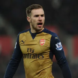 Arsenal's Aaron Ramsey in Action against Stoke City, Premier League 2015-16
