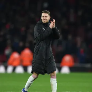 Arsenal's Aaron Ramsey Celebrates with Fans After Arsenal vs. Chelsea Match, Premier League 2018-19